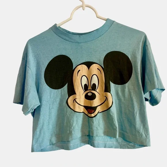 Vintage 1980s Disney Character Fashions Mickey Mouse Blue Crop Top Women’s Small - Picture 1 of 9